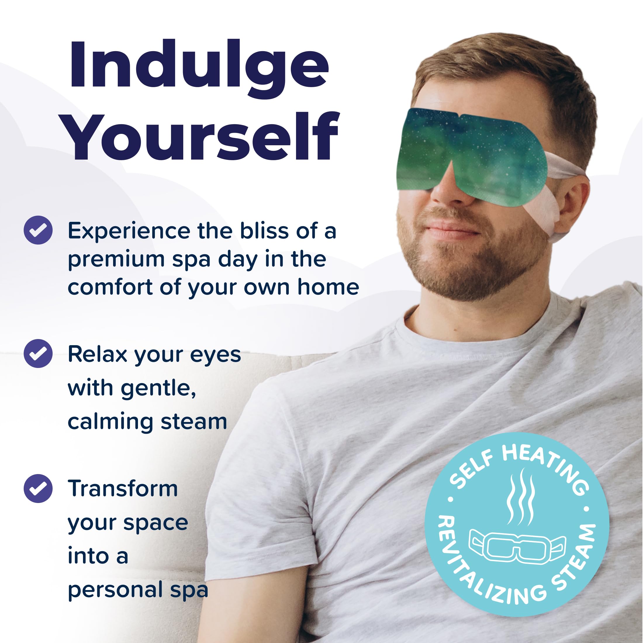 Uzumist self-heating eye mask packet being opened for easy use.