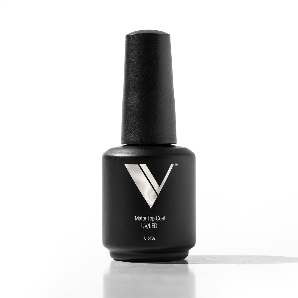 V Beauty Pure non-wipe matte top coat bottle shows a velvet finish for long-lasting nails.