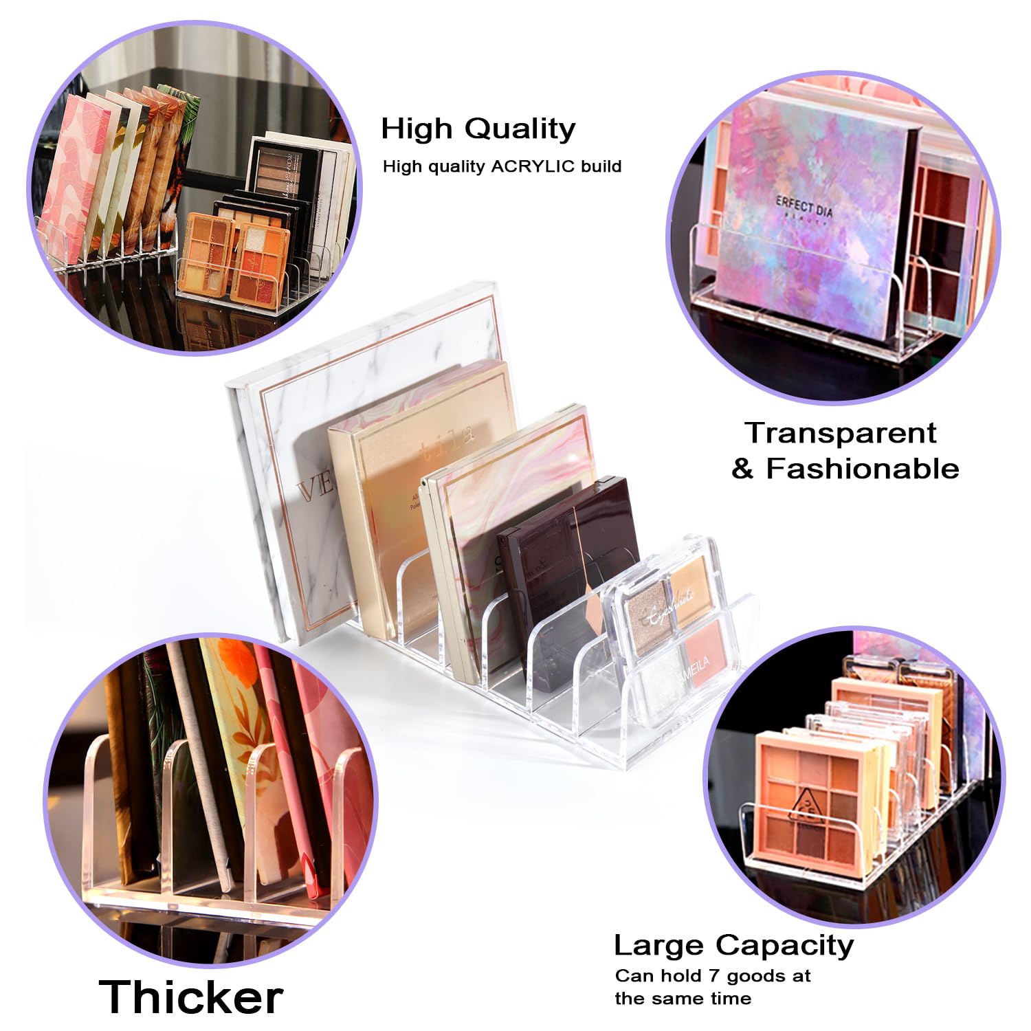 V-HANVER almacenamiento acrílico compacto para paletas y kits de maquillaje.