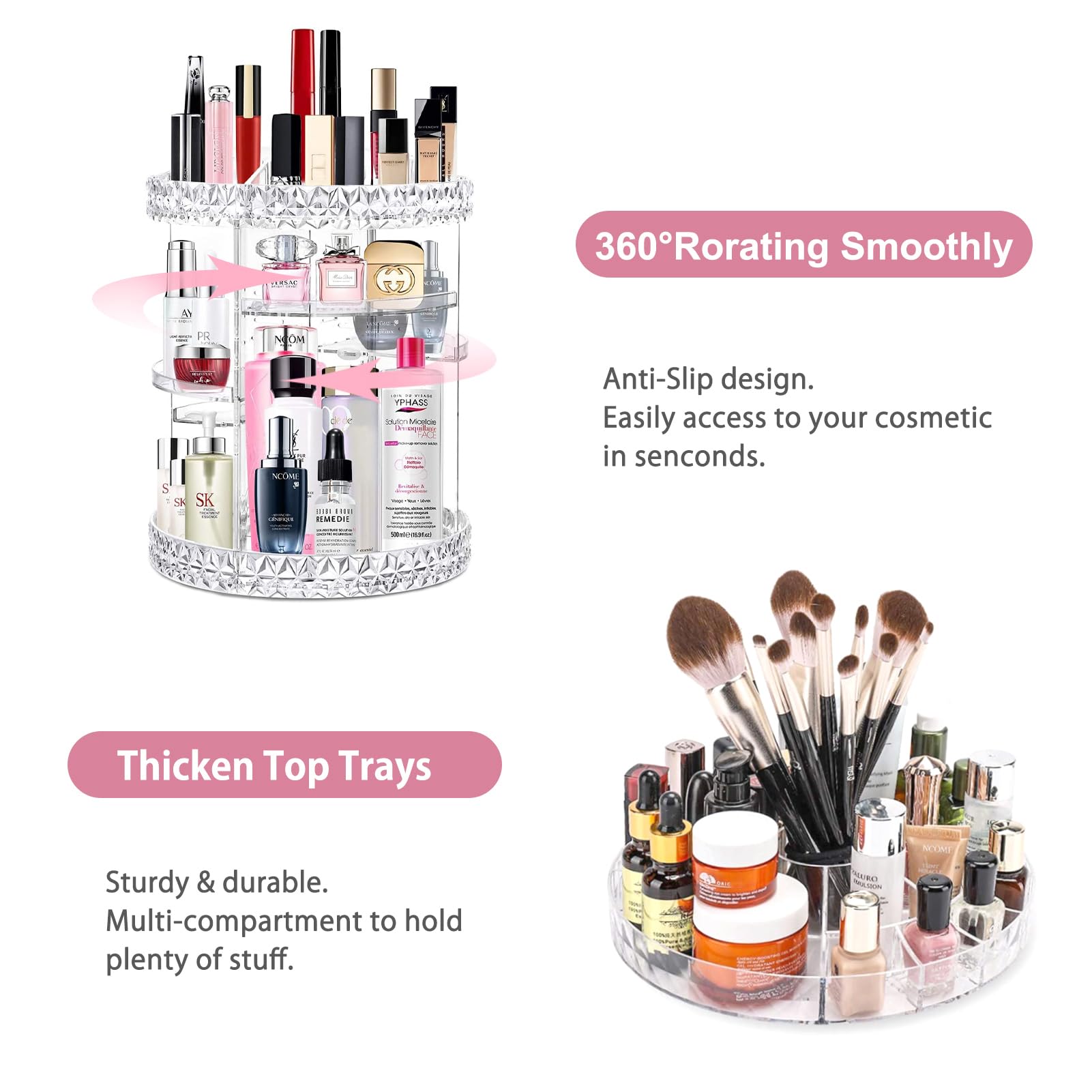 V-HANVER large-capacity acrylic storage keeps skincare organized and visible at a glance