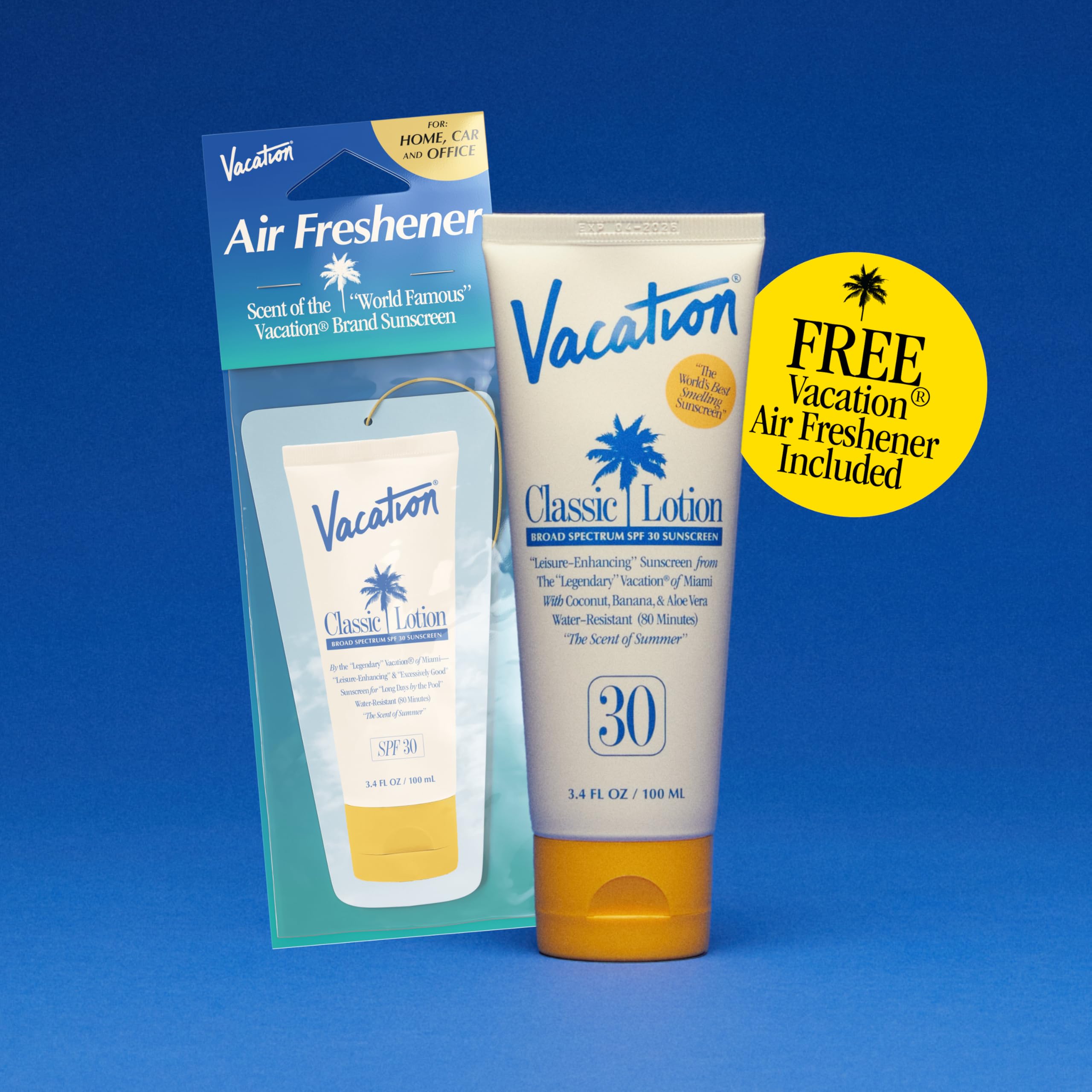 Vacation Air Freshener label emphasizes vegan, cruelty-free fragrance notes.
