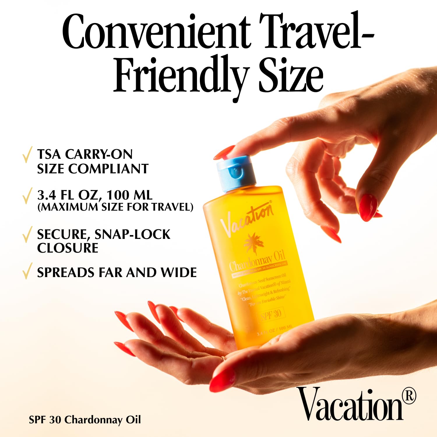 Vacation Chardonnay Oil lightweight texture on skin for comfortable wear