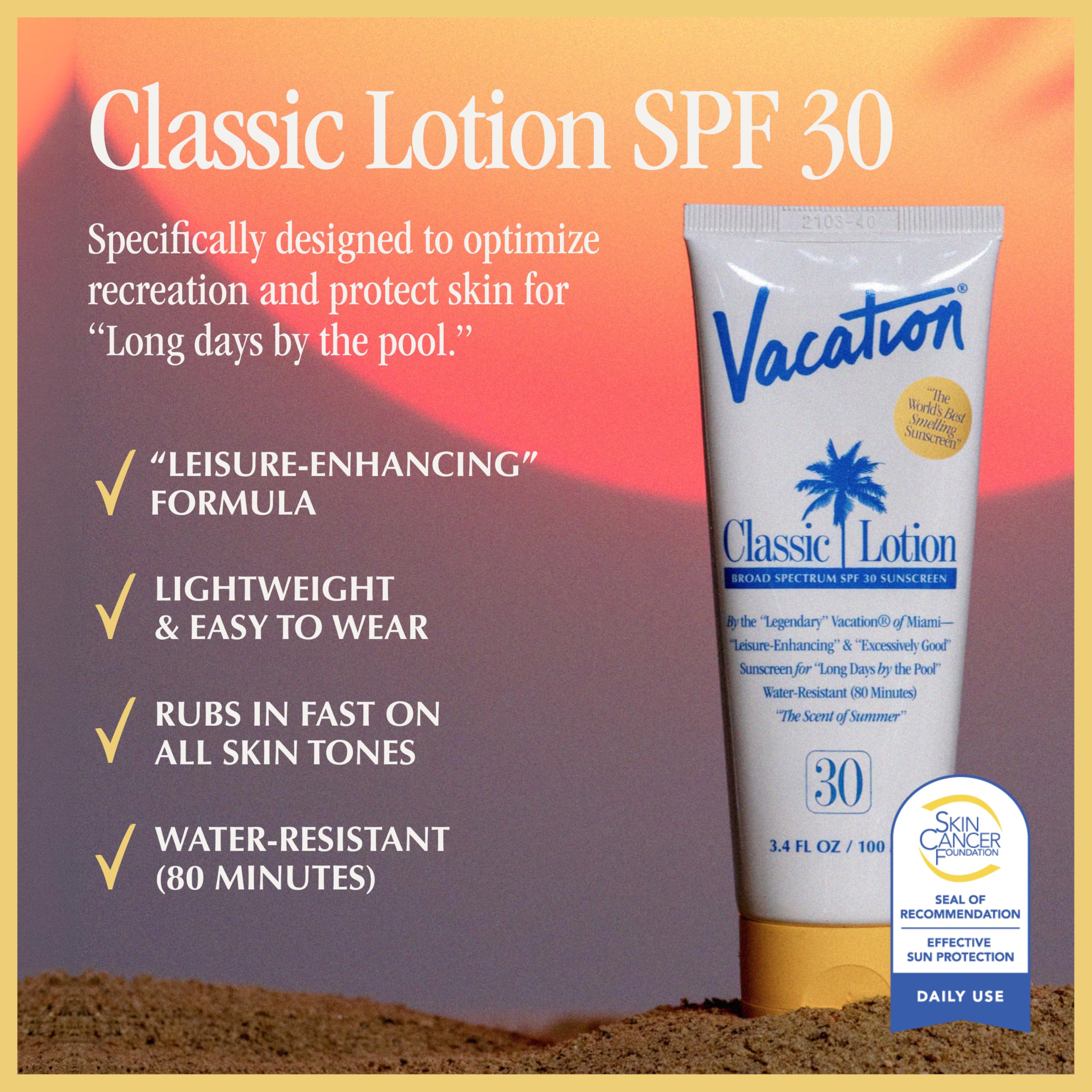 Vacation Classic Sunscreen Lotion SPF30 application demonstrates fast rub-in for all skin tones.