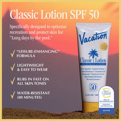 Vacation Classic Sunscreen rub-in on skin showing fast absorption and no white cast.