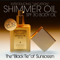 VACATION Shimmer Oil SPF 30 bottle pour highlights easy, mess-free application for radiant skin