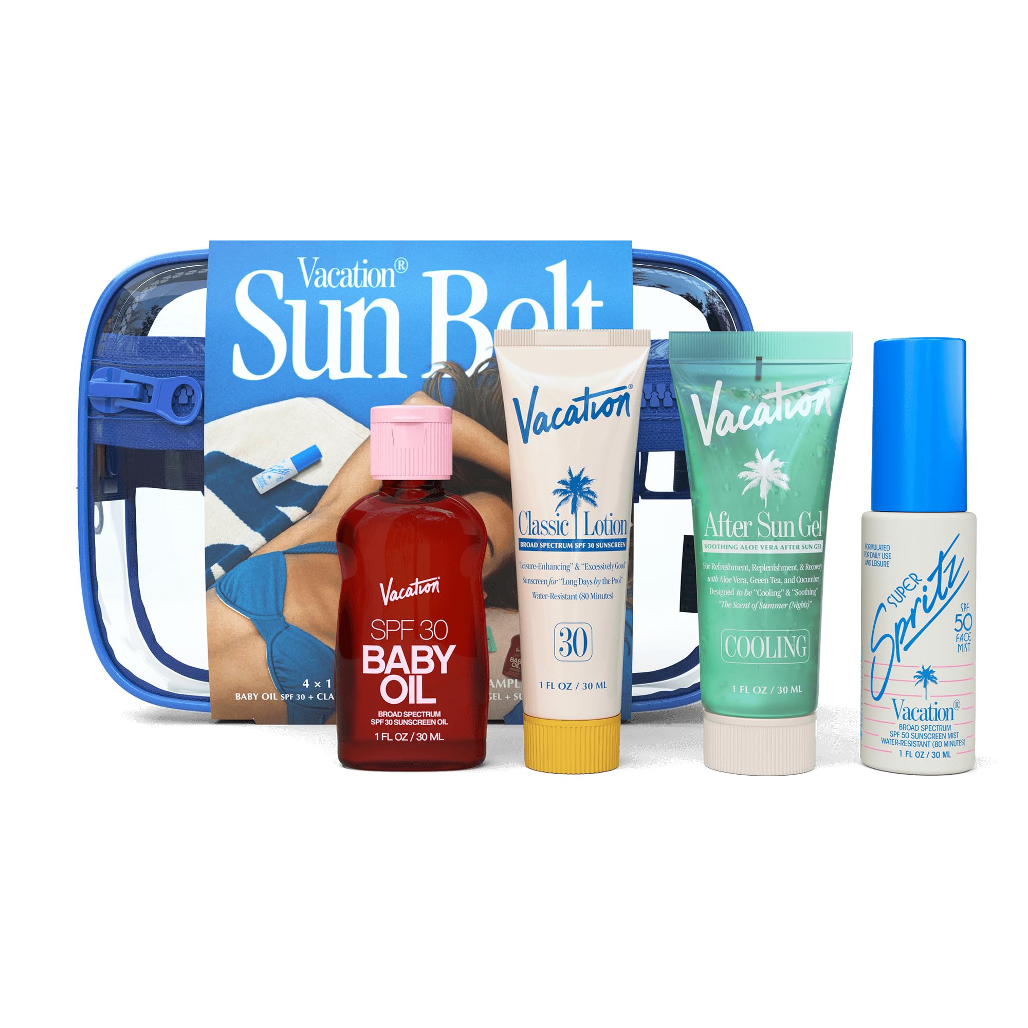 VACATION Sun Belt Sampler package for convenient outdoor sun care.