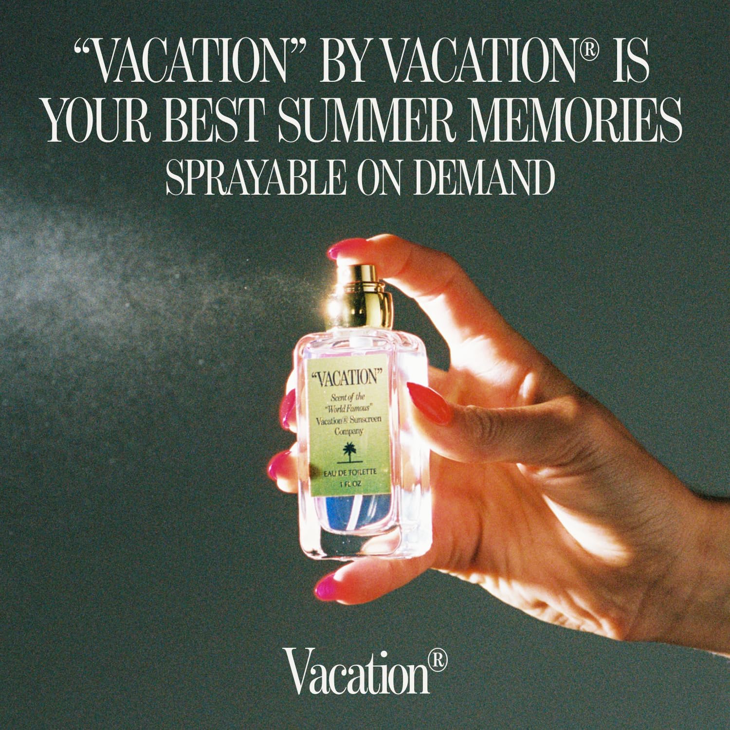 VACATION pool-side imagery evokes refreshing pool-water memories.