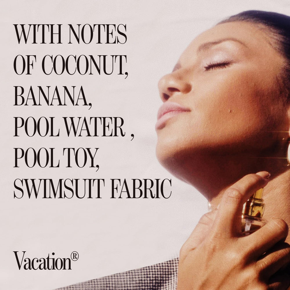 VACATION Sunscreen spray bottle captures beach vibes for all day wear.