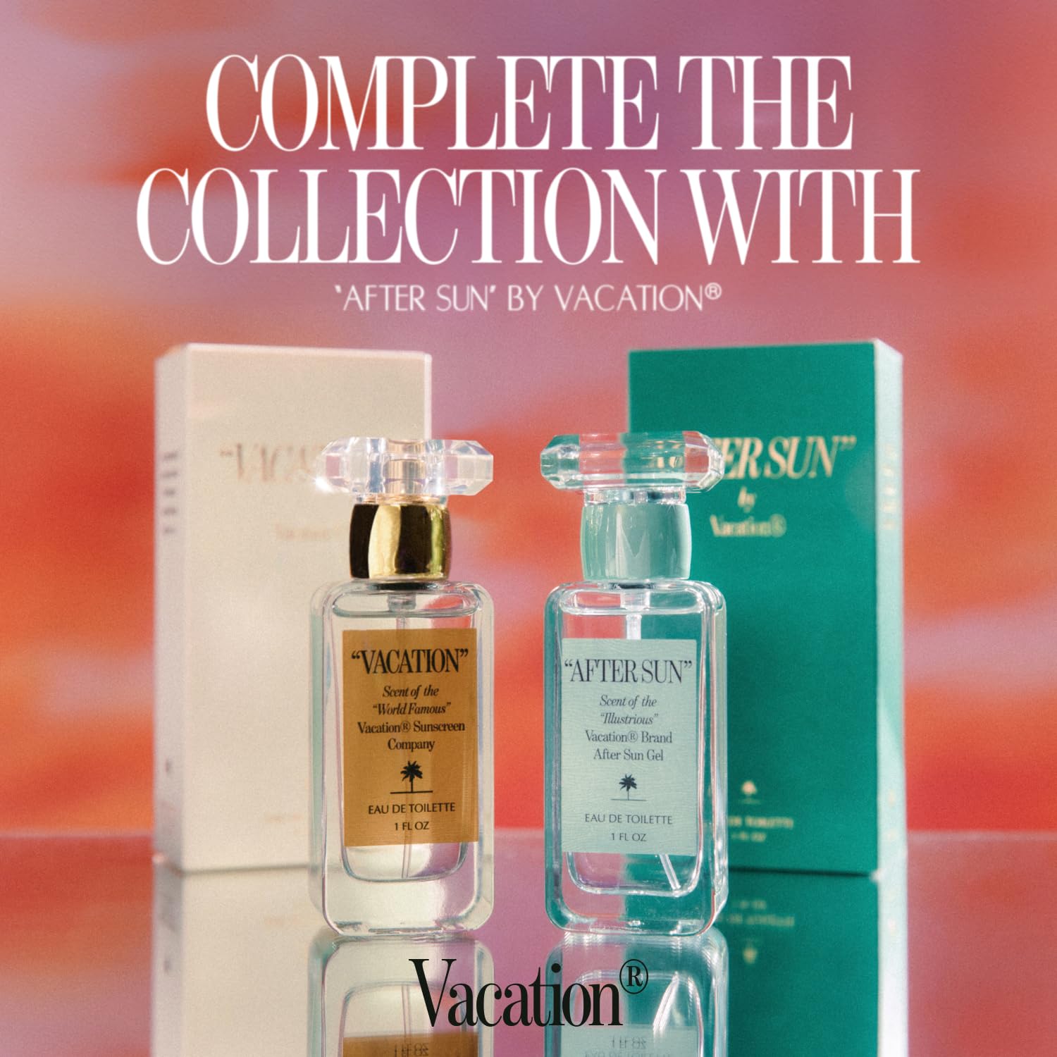 VACATION vanity display suggests a versatile unisex summer scent.
