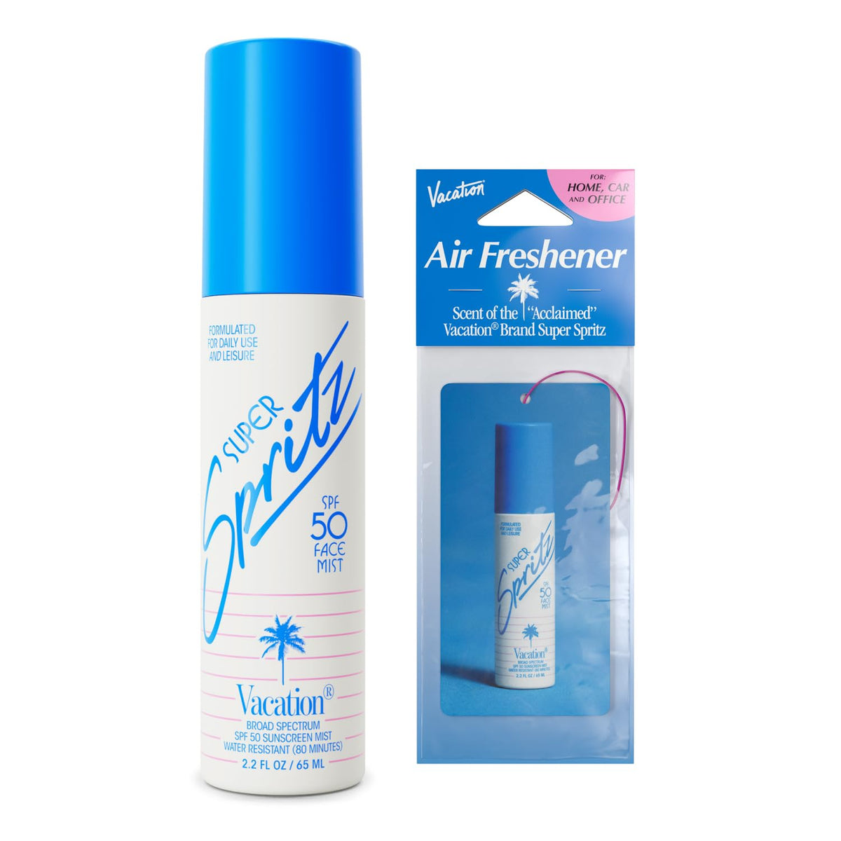 VACATION Super Spritz sunscreen face-mist bottle ready for travel