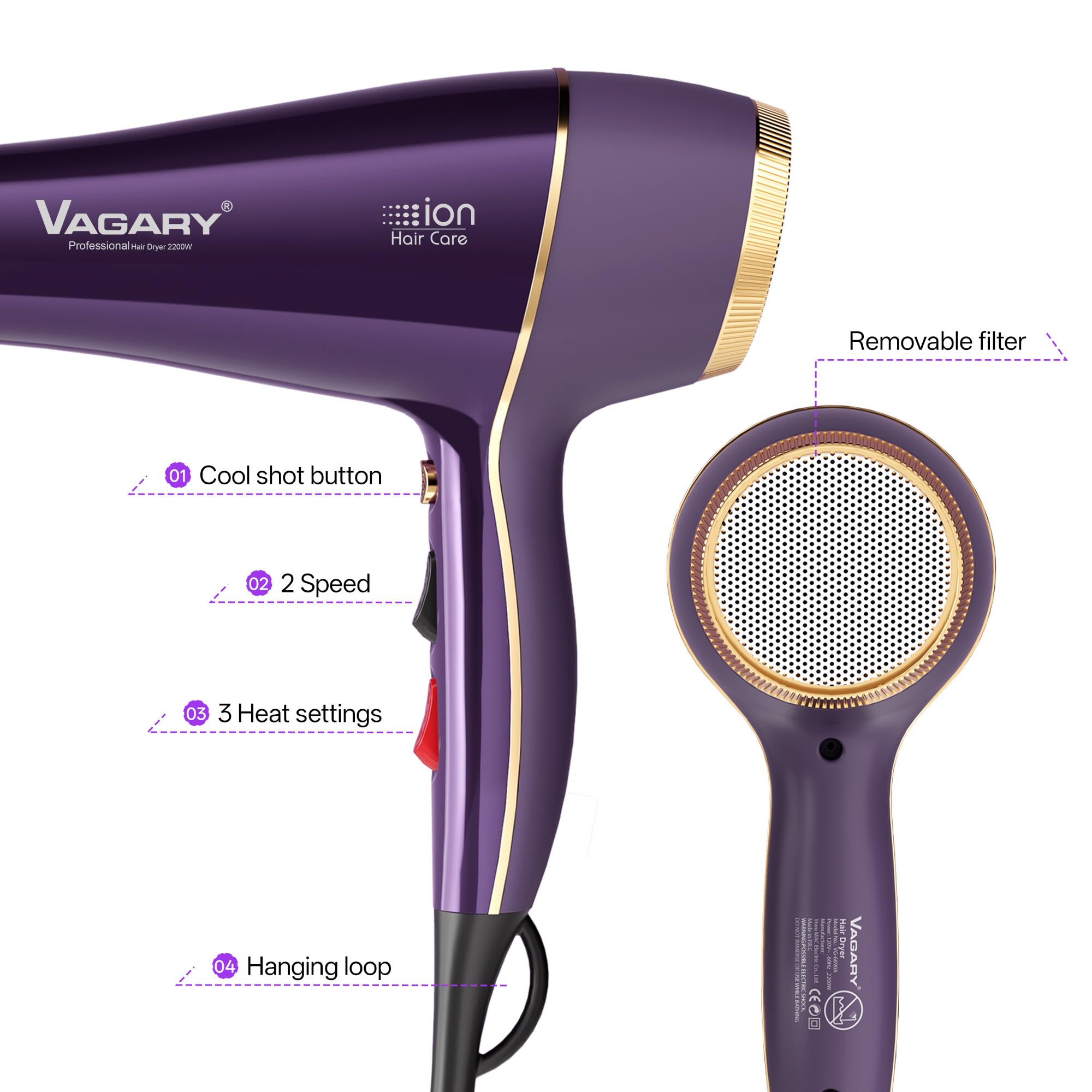VAGARY 6690A 8.2ft power cord enables flexible setup.