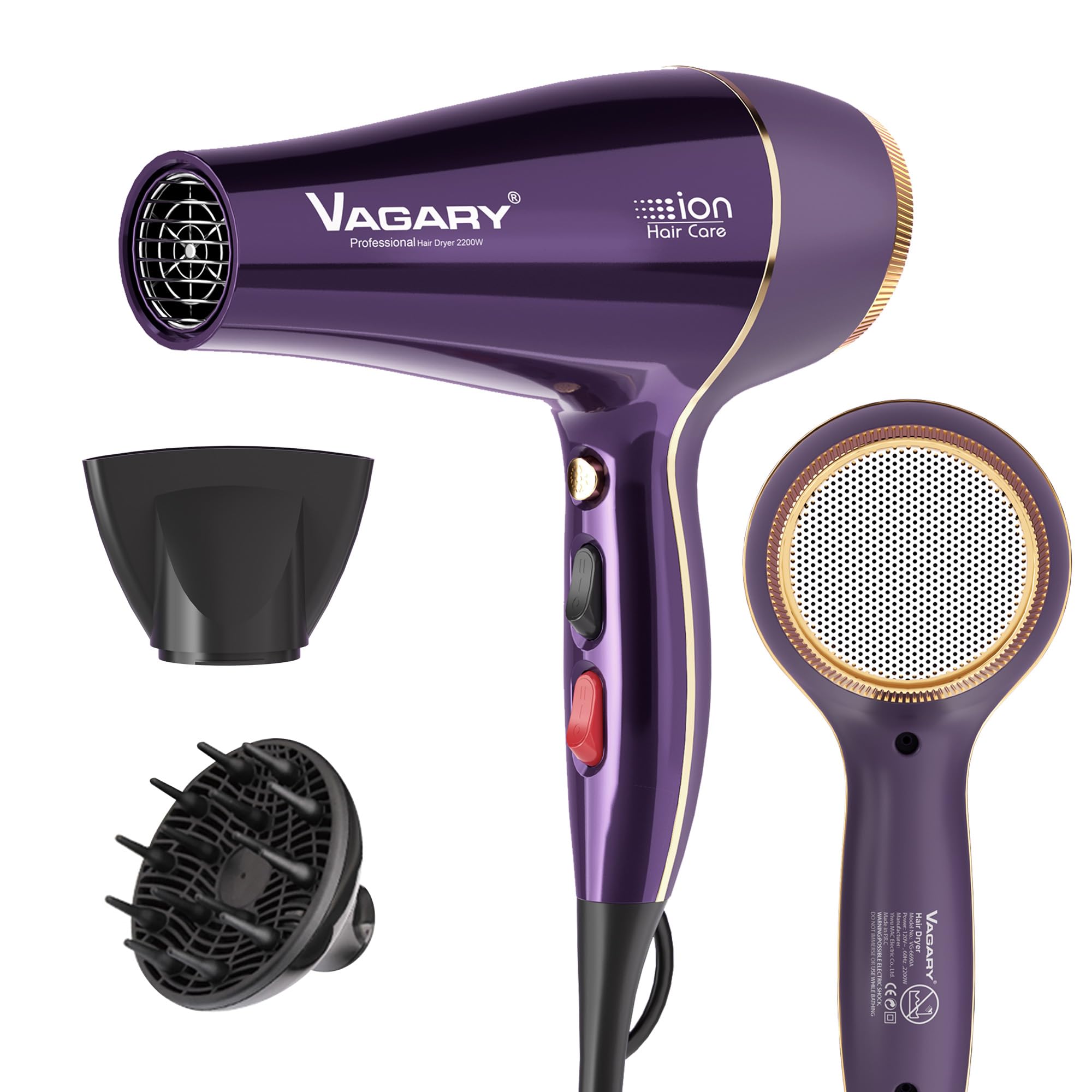 VAGARY 6690A front view hair dryer highlighting fast drying for thick hair.