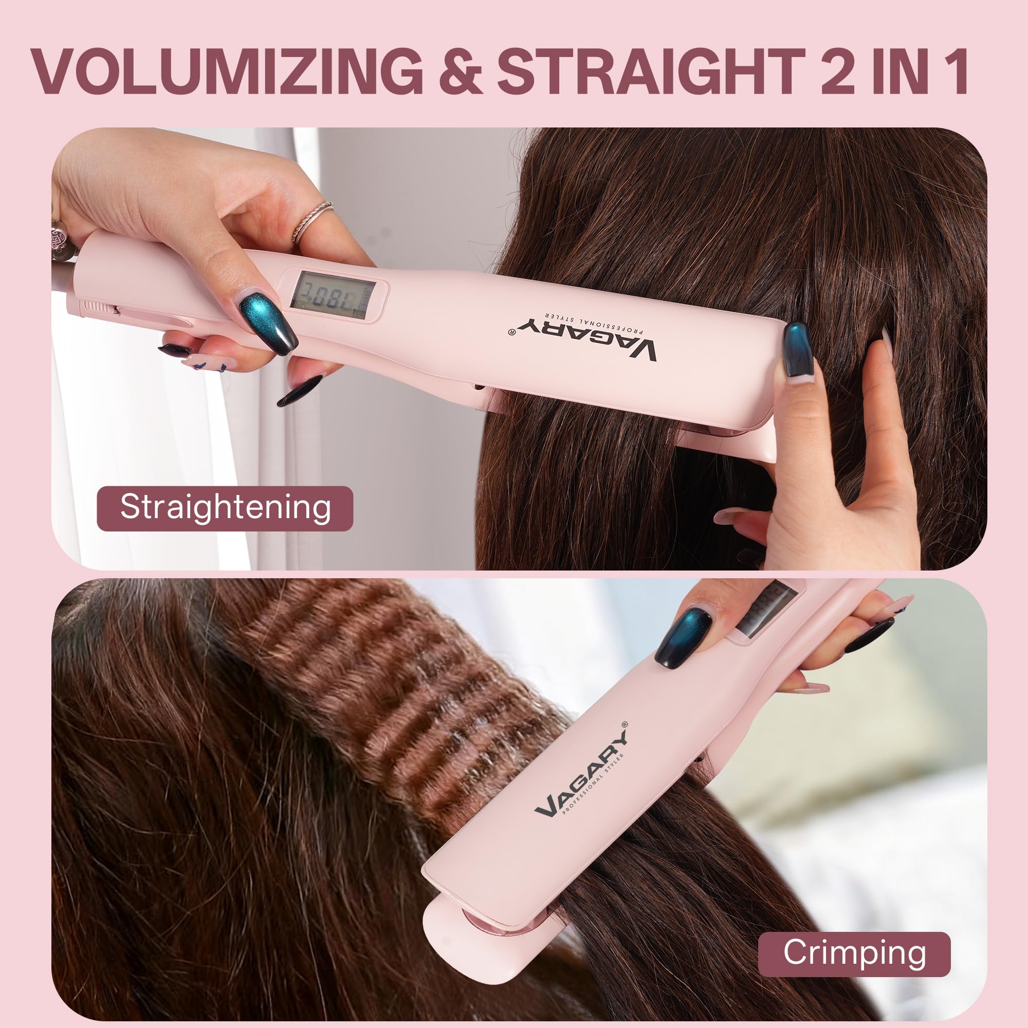 VAGARY adjustable temperature flat iron tailored heat for your hair type.