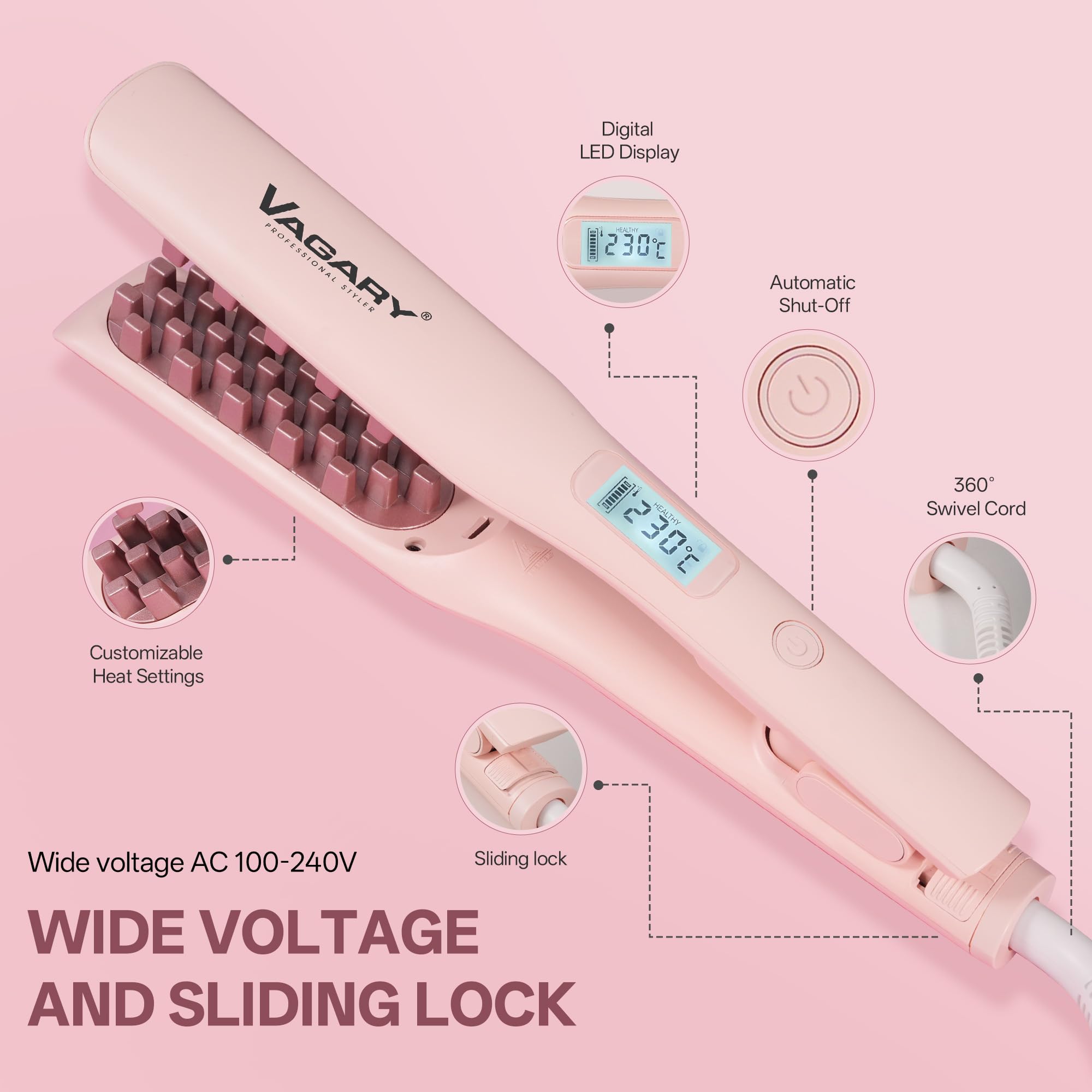 VAGARY in-use styling with a hand-held grip and visible lift at roots.