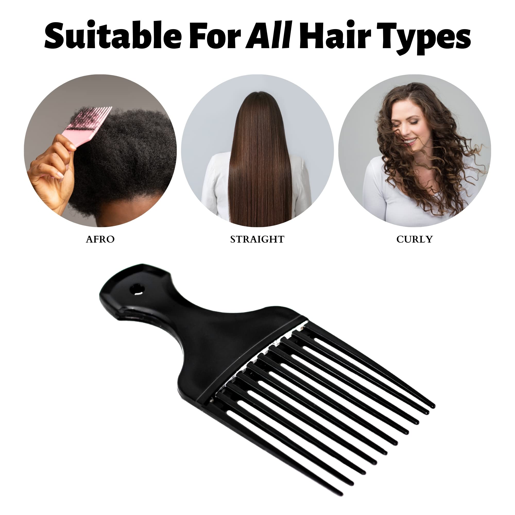 Vakly plastic hair pick with firm smooth teeth reduces snagging and scalp irritation