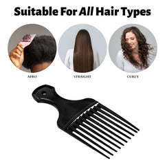 Vakly plastic hair pick with firm smooth teeth reduces snagging and scalp irritation