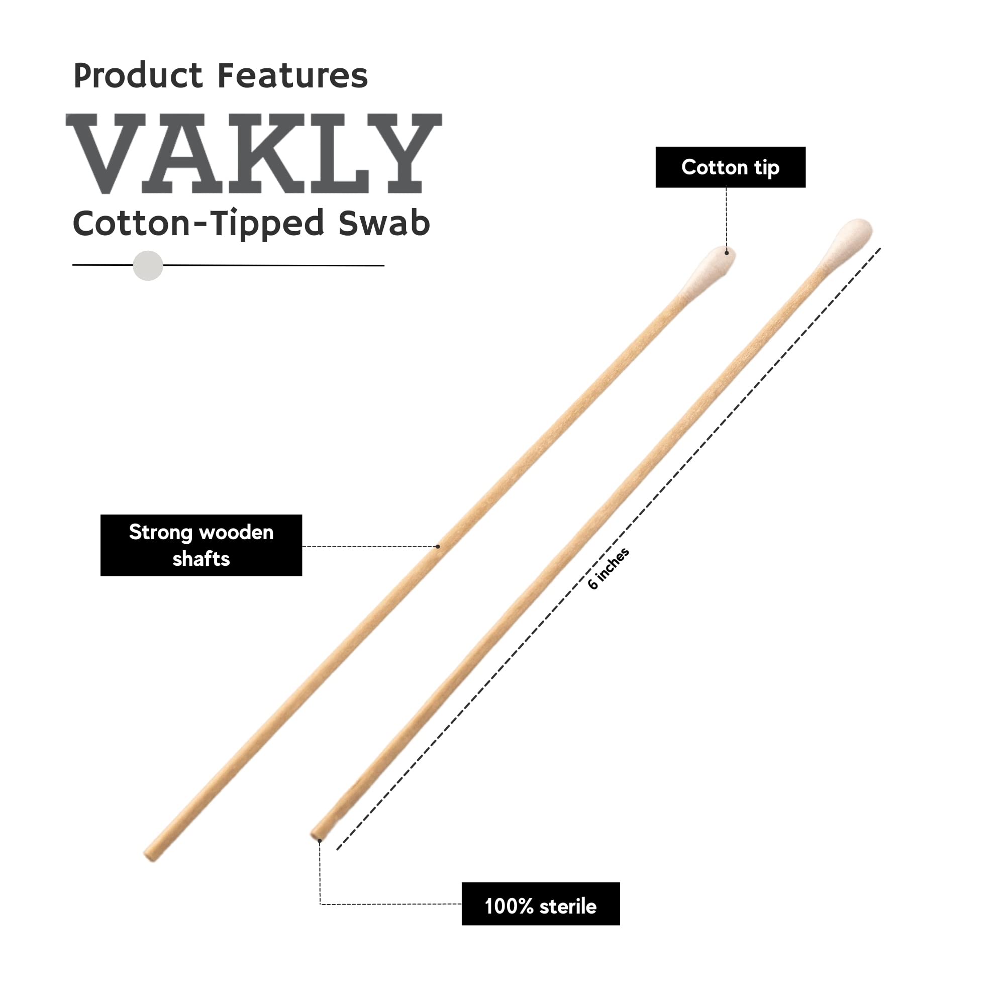 Vakly wooden shaft with cotton tip closeup for reliable absorption and control