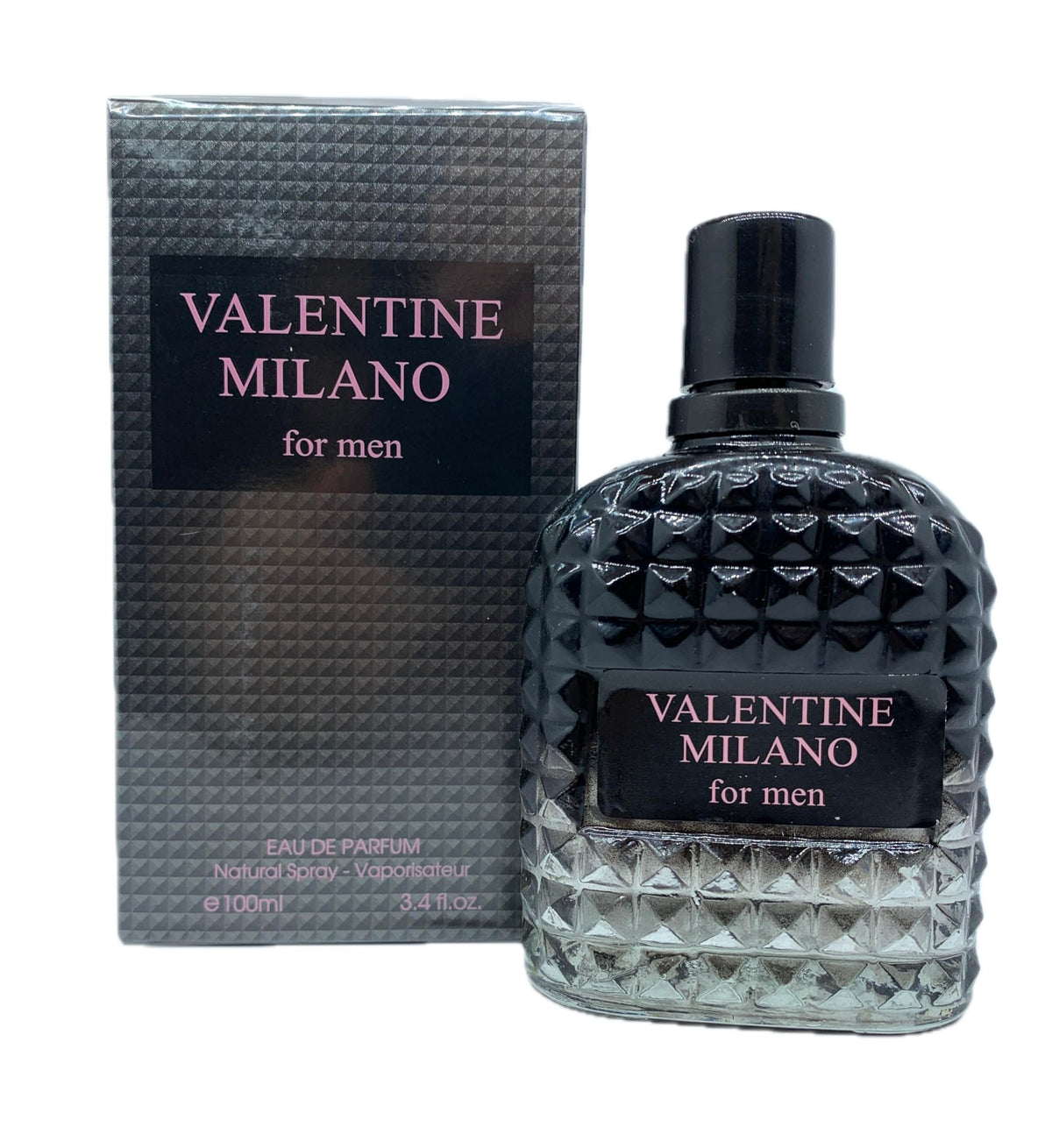 Valentine Milano men's cologne bottle, sleek design for daily confidence.