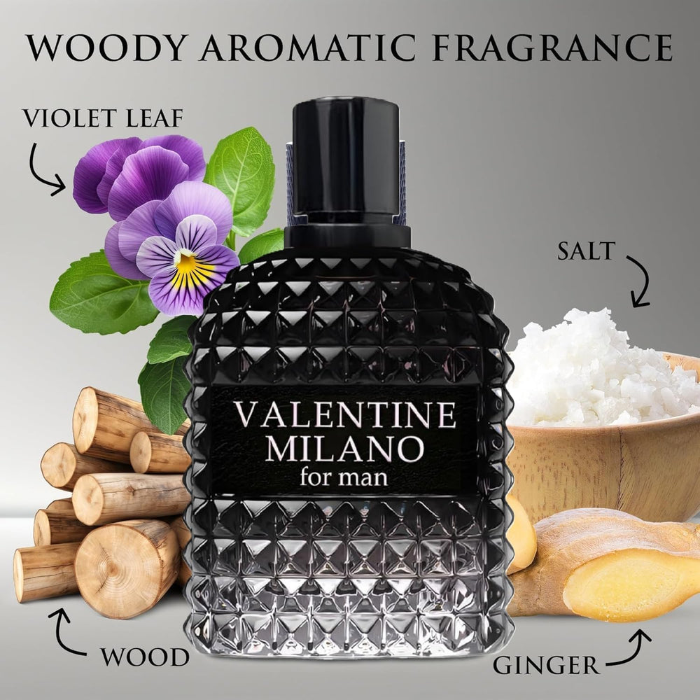Valentine Milano top notes close-up illustrating mineral, violet leaf, salt for fresh mornings.