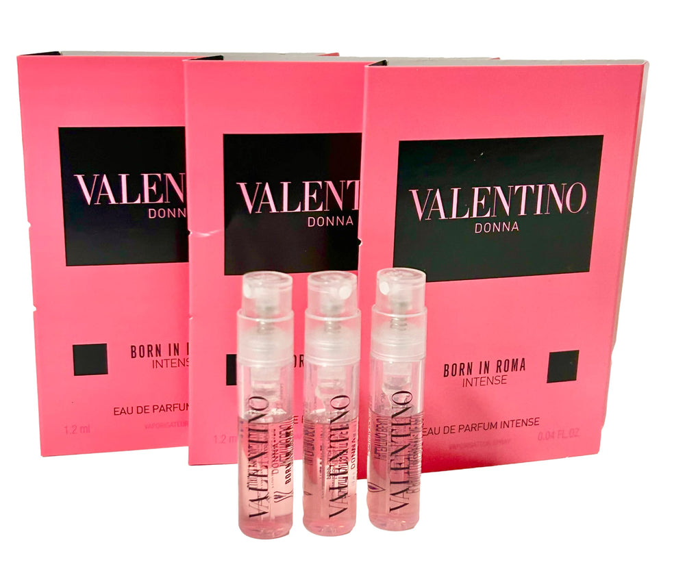 Valentino Born in Roma Intense EDP mini packaging, travel-ready sampler for on-the-go scent exploration.