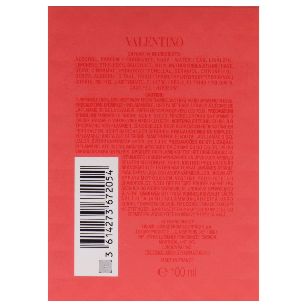 Valentino Coral Fantasy notes illustration highlights kiwi, jasmine, and cedar for sensory appeal