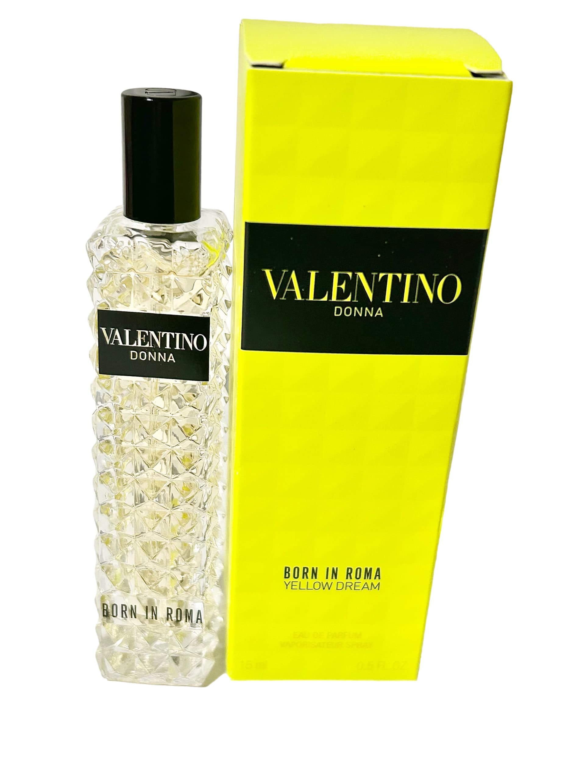Valentino Donna Yellow Dream bottle closeup emphasizes the vibrant citrus-floral essence.