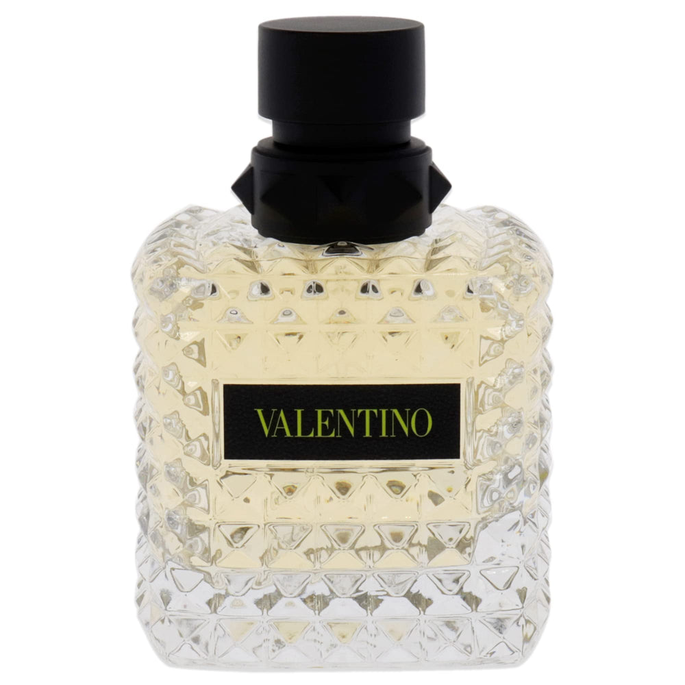 Valentino Donna Born in Roma Yellow Dream EDP cap closeup shows premium packaging for gifting.