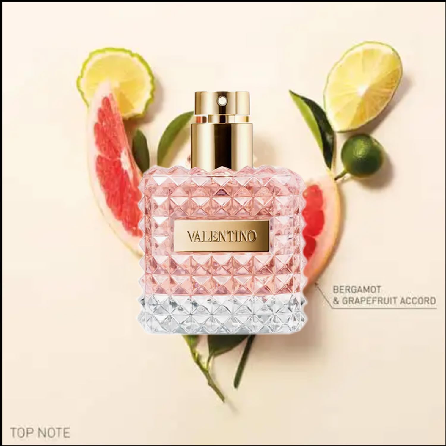 Valentino Donna EDP top notes bergamot, fresh opening for daytime wear.