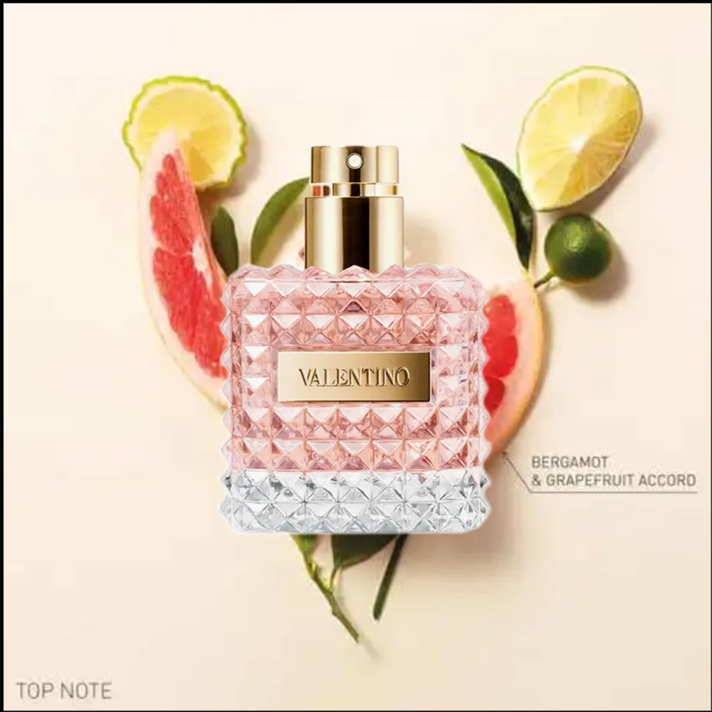 Valentino Donna EDP top notes bergamot, fresh opening for daytime wear.
