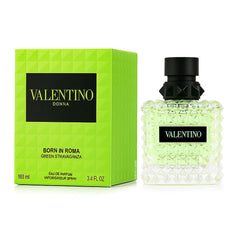 Valentino Donna Green Stravaganza bottle closeup showcasing lush florals for everyday elegance.