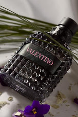 Valentino Uomo Born in Roma bottle top view, elegant packaging emphasis