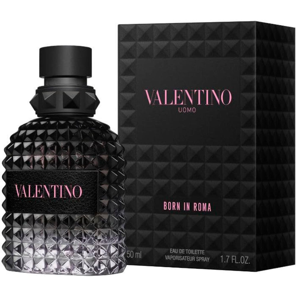 Valentino Uomo Born in Roma EDT 50ml bottle highlights a woody-spicy profile for everyday sophistication and confident evenings