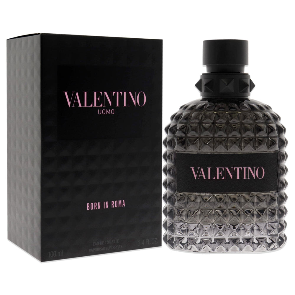 Valentino Uomo Born in Roma engraved logo close-up, premium presentation