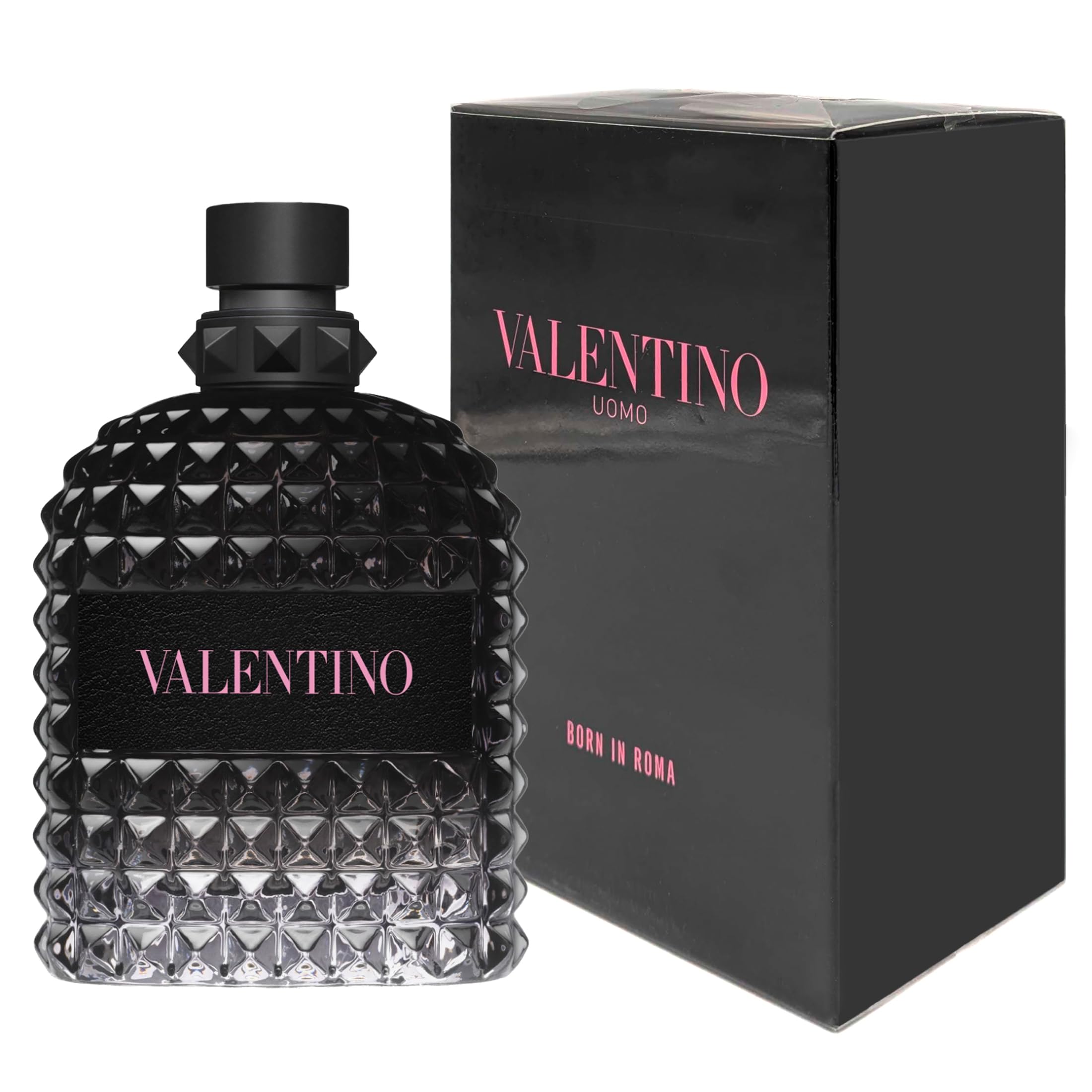 Valentino Uomo Born in Roma M bottle front view, bold aromatic vetiver profile for confident daytime wear
