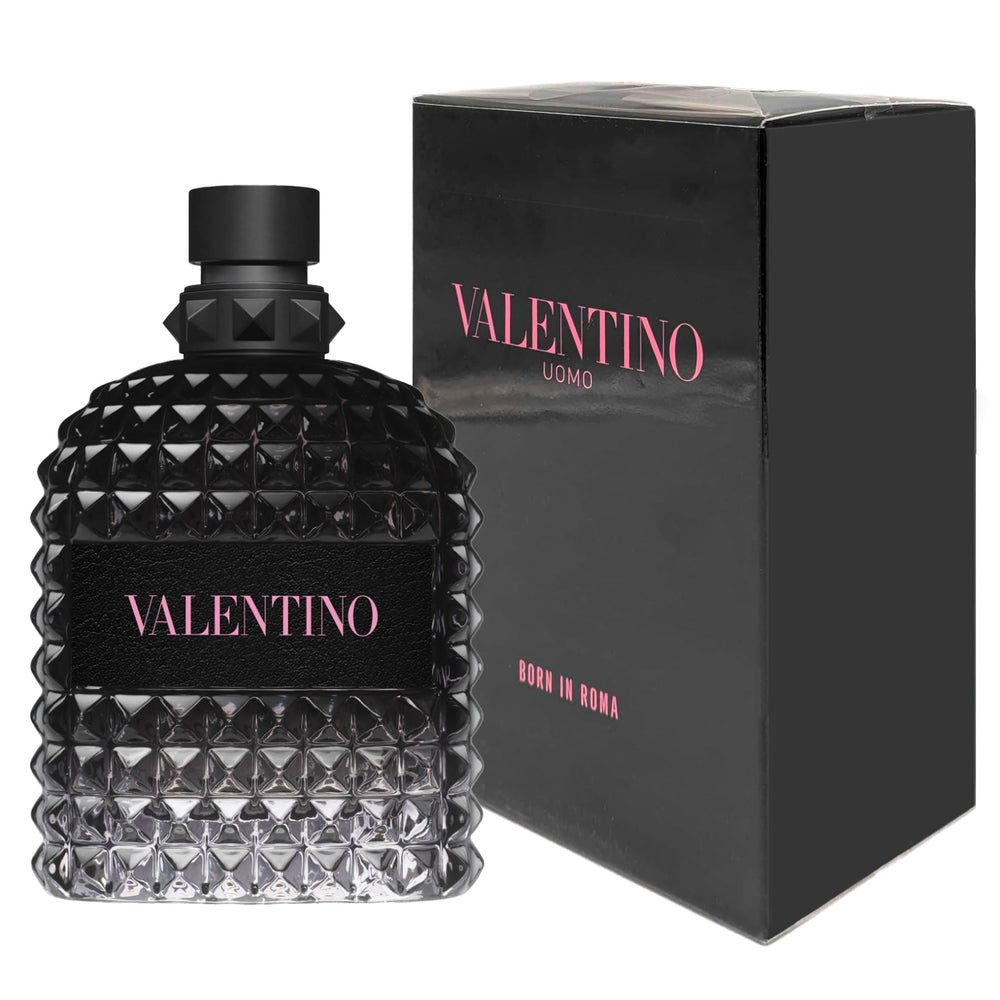 Valentino Uomo Born in Roma M bottle front view, bold aromatic vetiver profile for confident daytime wear
