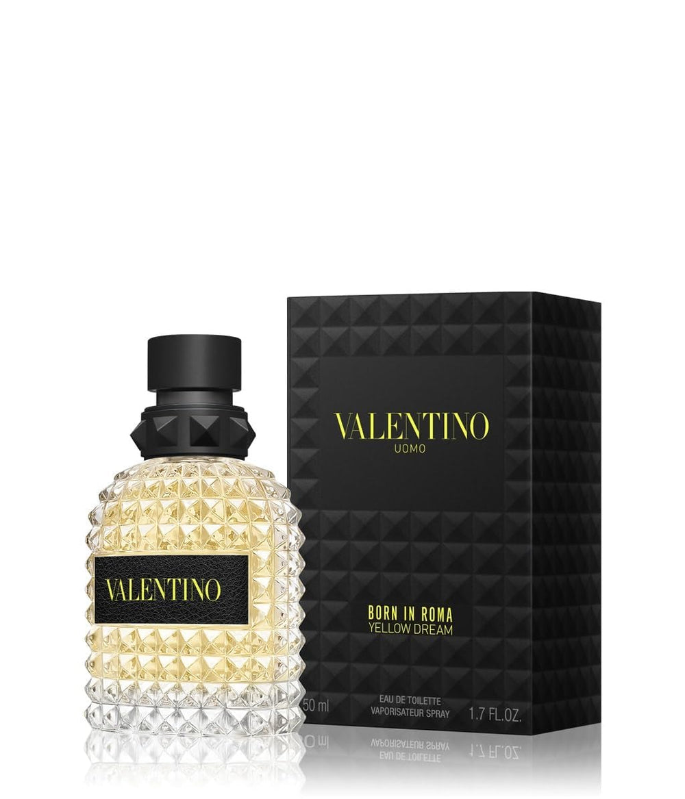 Valentino Uomo Yellow Dream rockstud design accent for bold evening vibes.