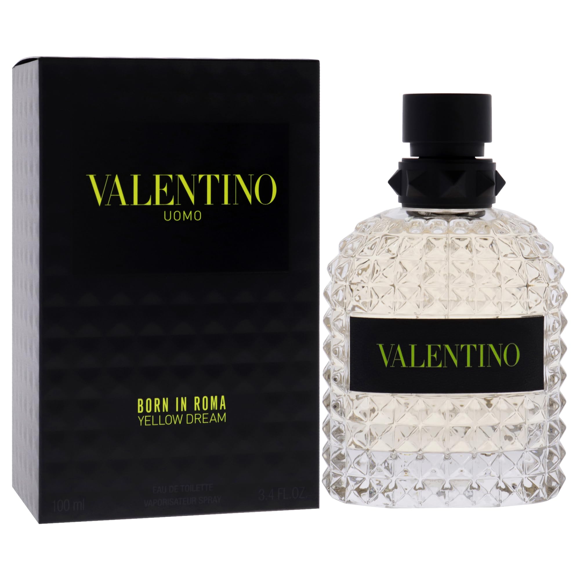 Valentino Uomo Yellow Dream bottle back presents a sleek, modern silhouette