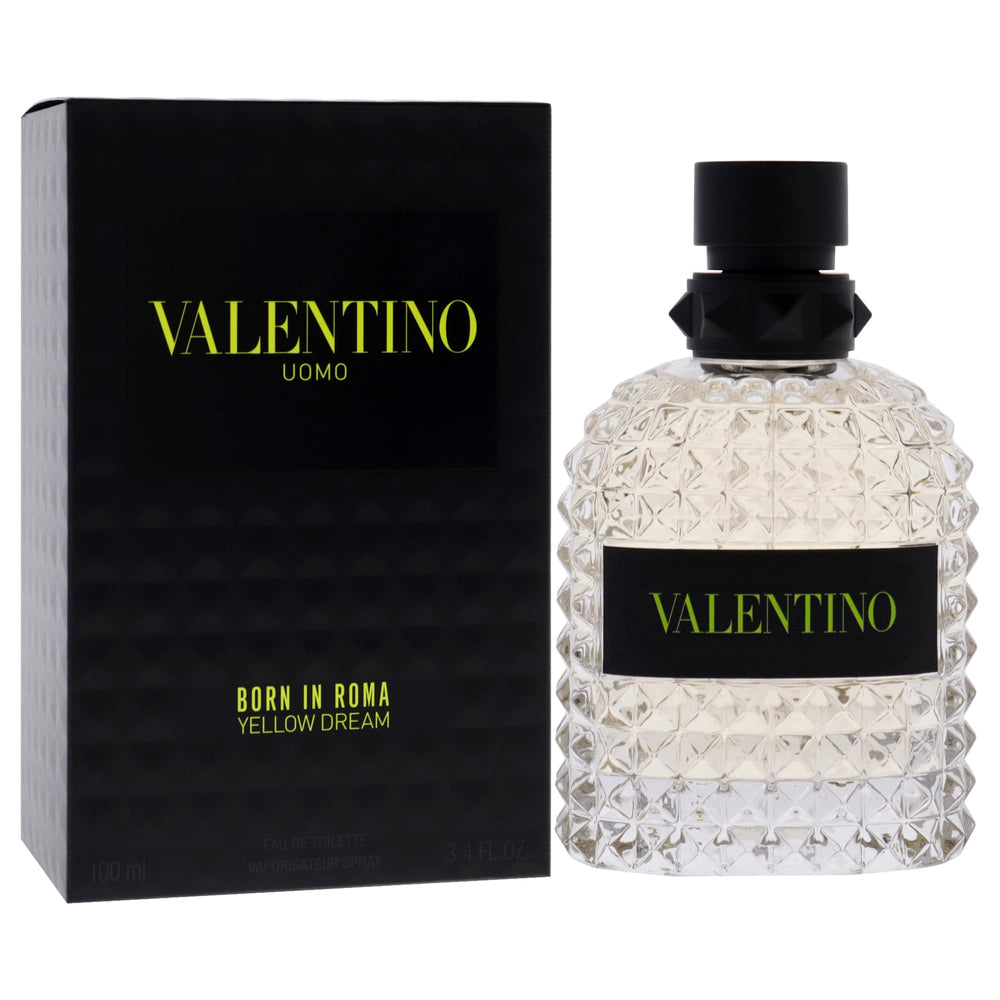 Valentino Uomo Yellow Dream bottle back presents a sleek, modern silhouette