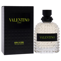 Valentino Uomo Yellow Dream bottle back presents a sleek, modern silhouette