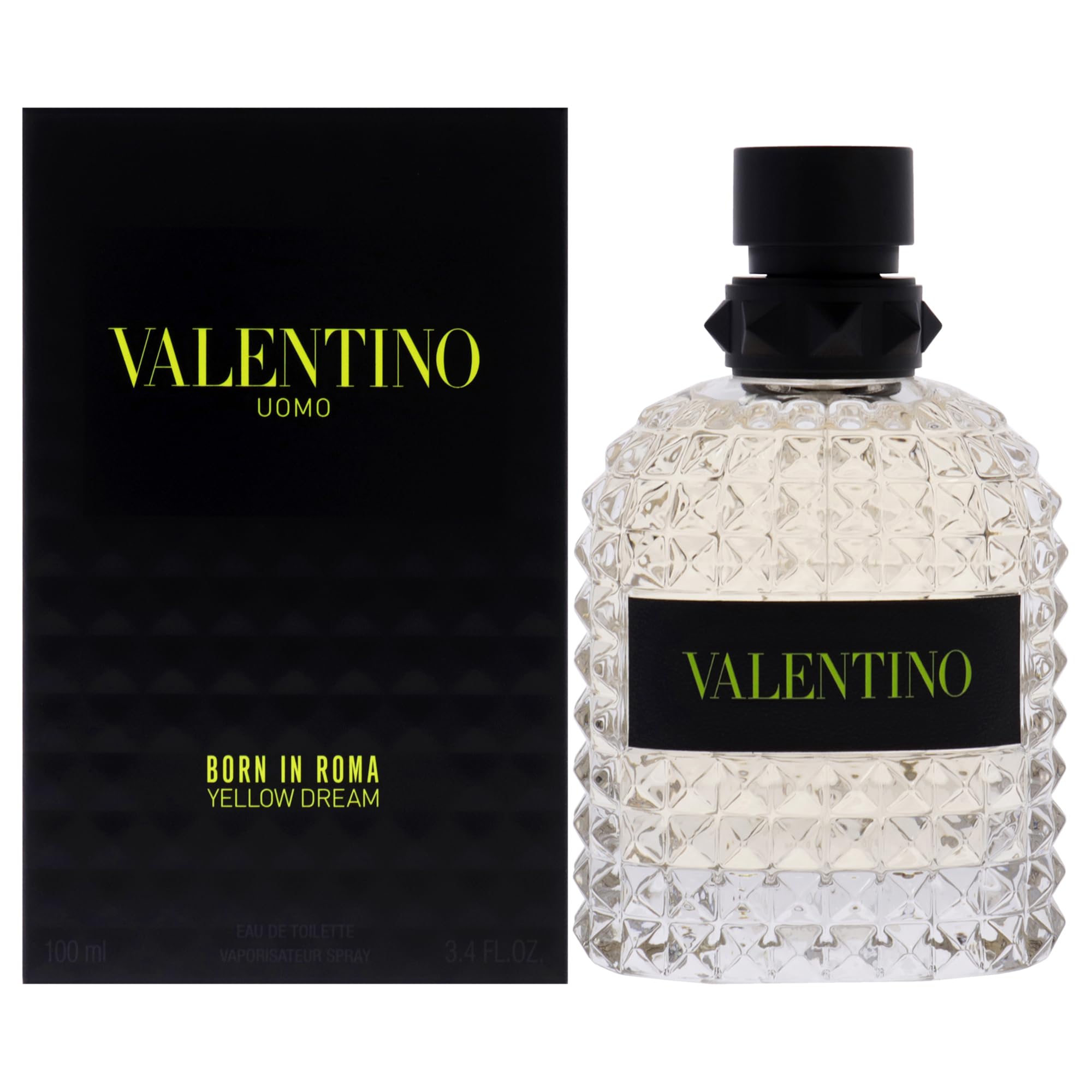 Valentino Uomo Yellow Dream bottle front view emphasizes citrus-driven freshness for daily wear