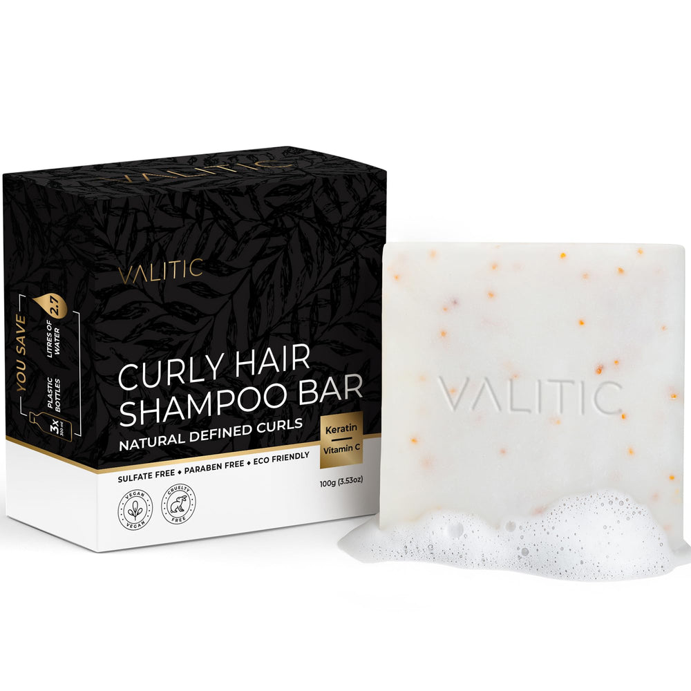 VALITIC curly hair shampoo bar packaging demonstrating eco-friendly design for sustainable routines