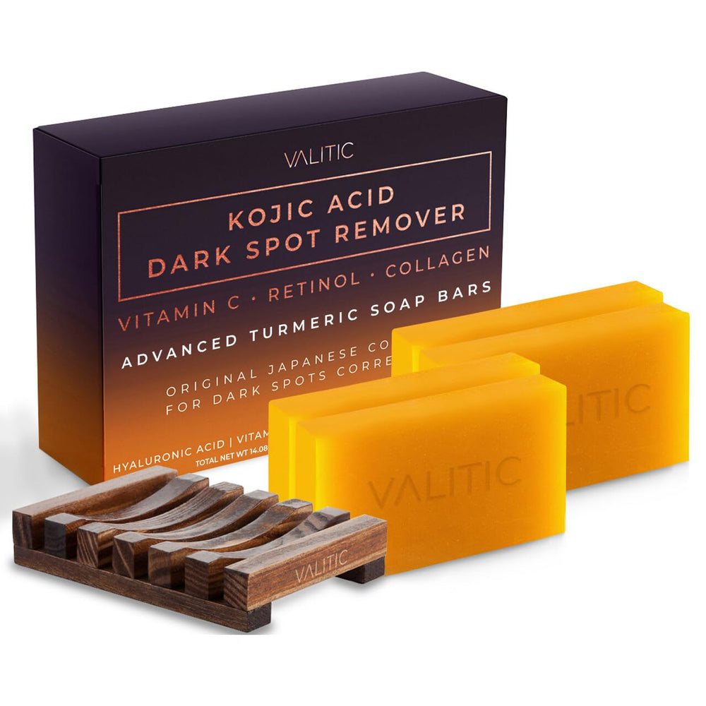 Valitic Kojic Acid Soap bar closeup with creamy lather for potential even-toned look