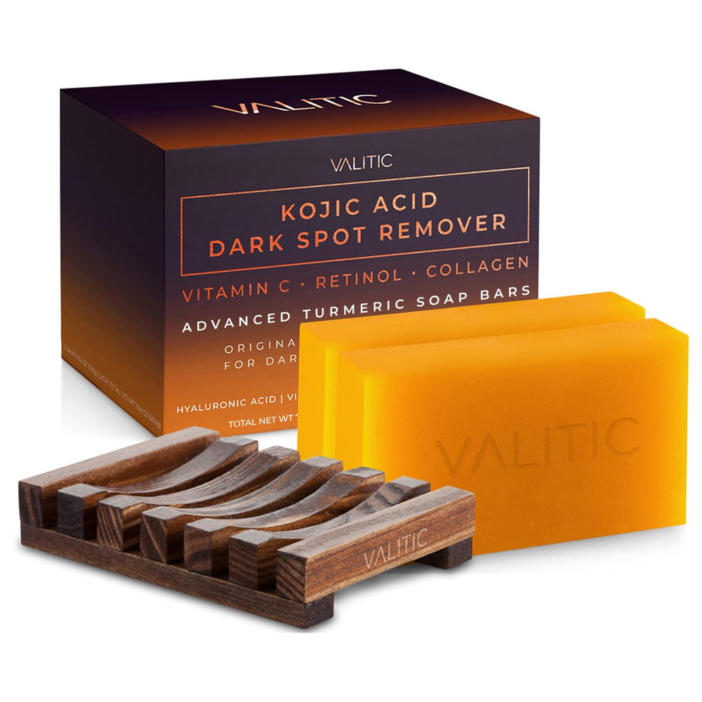 VALITIC kojic-acid-dark-spot-remover-soap-bar-with-holder supports even skin tone and easy storage.