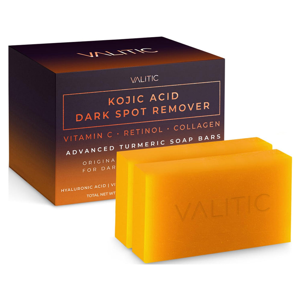 VALITIC Kojic Acid Dark Spot Soap Bar pack front view for even-toned, radiant skin potential