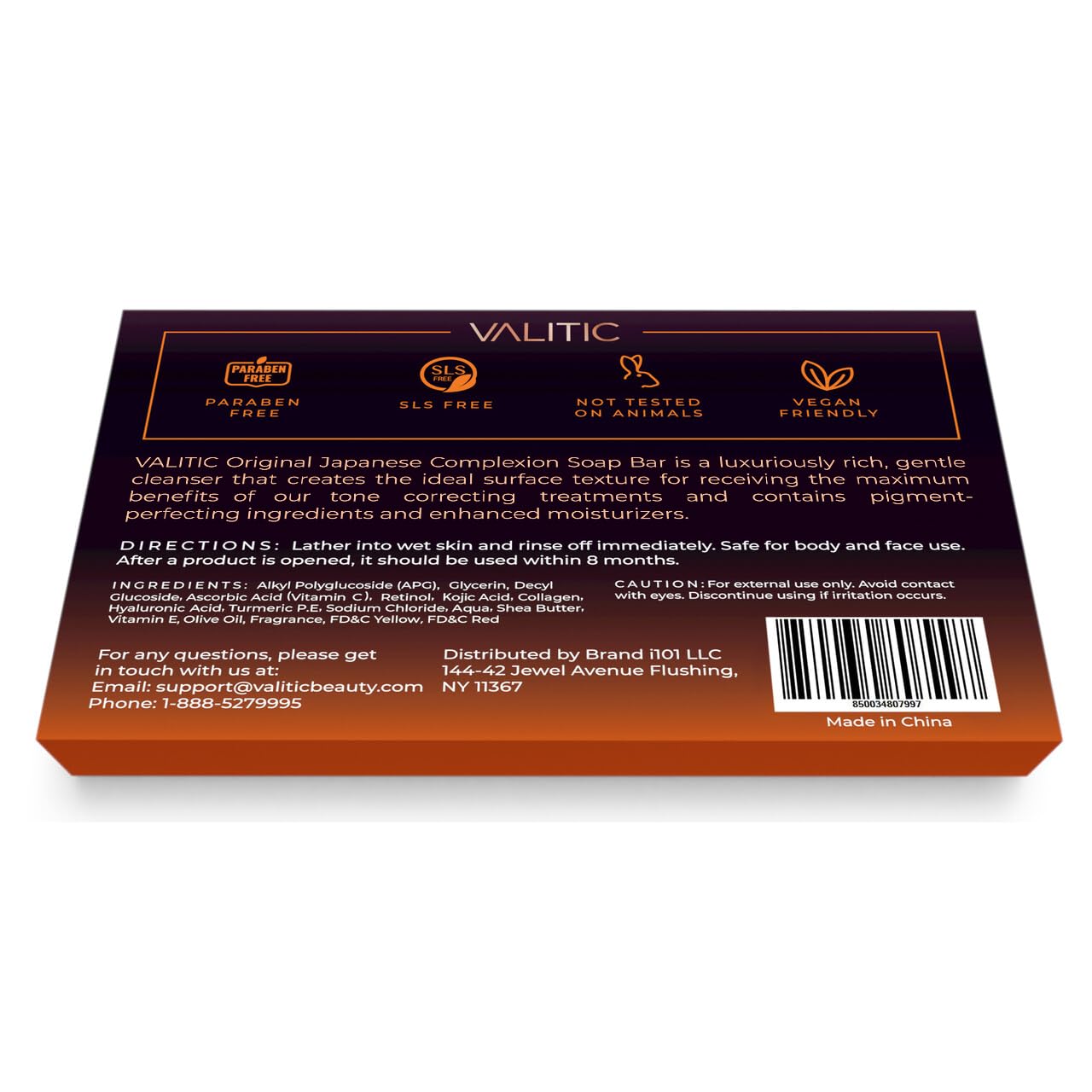 VALITIC Kojic Acid Dark Spot Soap ingredients hyaluronic acid and vitamin E nourish skin.