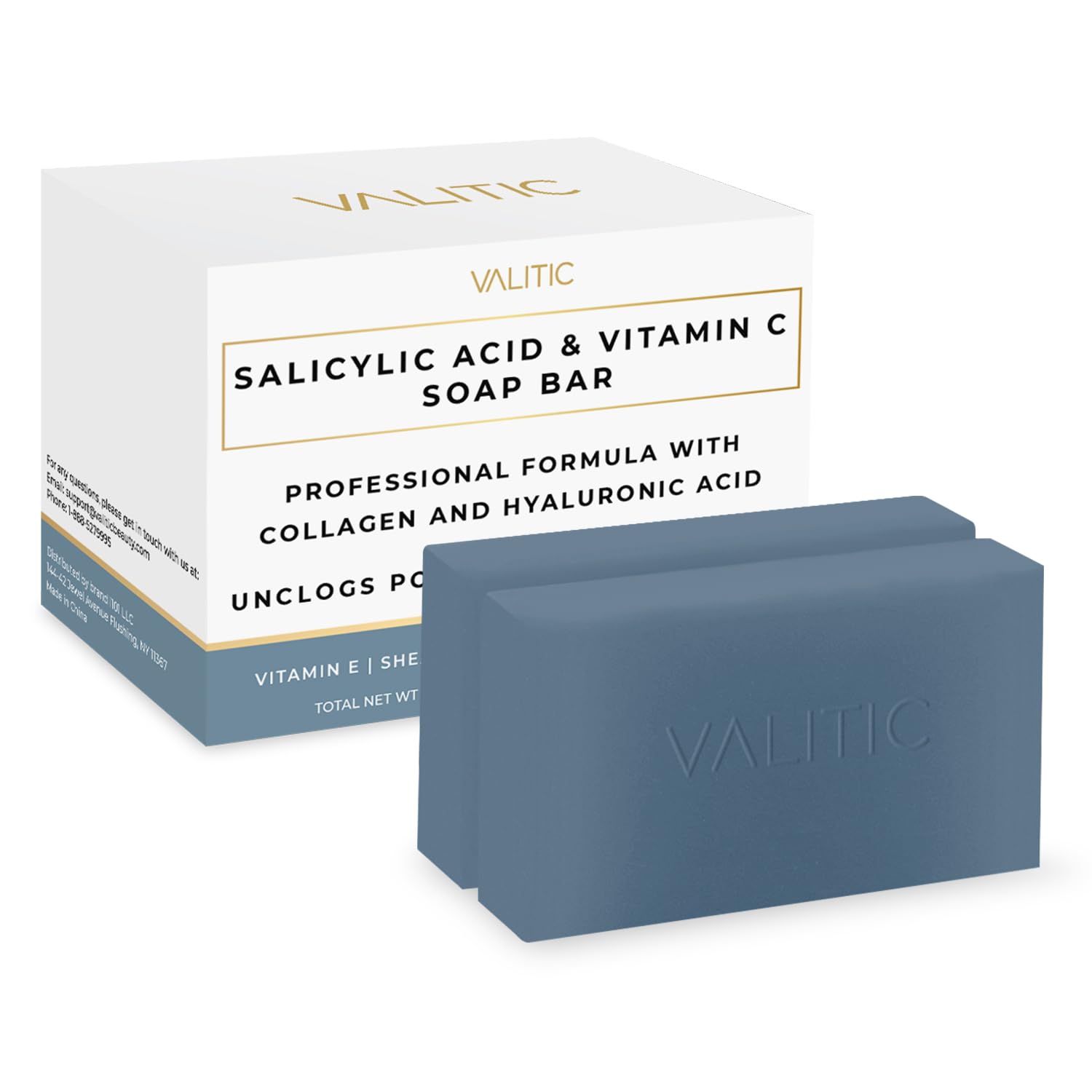 VALITIC soap bar closeup showing active ingredients for clearer pores and refreshing cleanse.