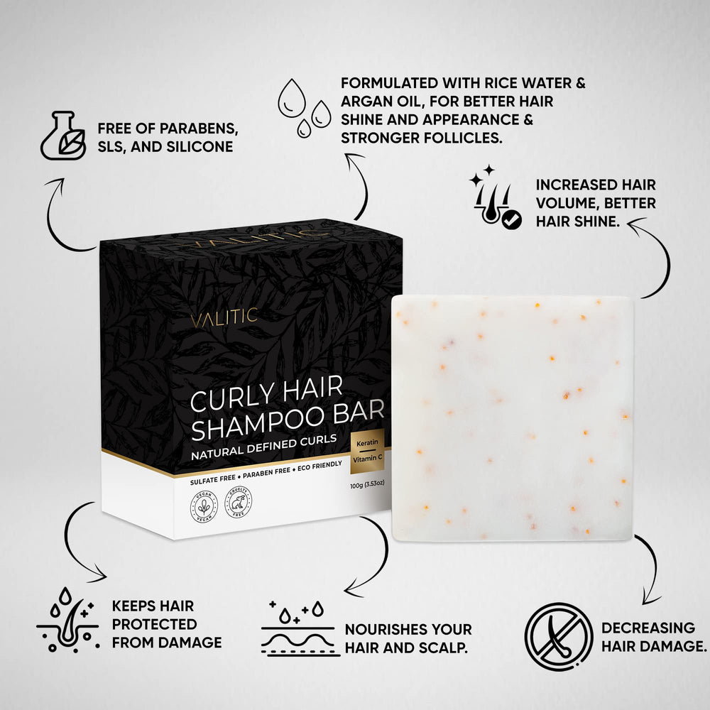 VALITIC shampoo bar lathering on hair for defined curls