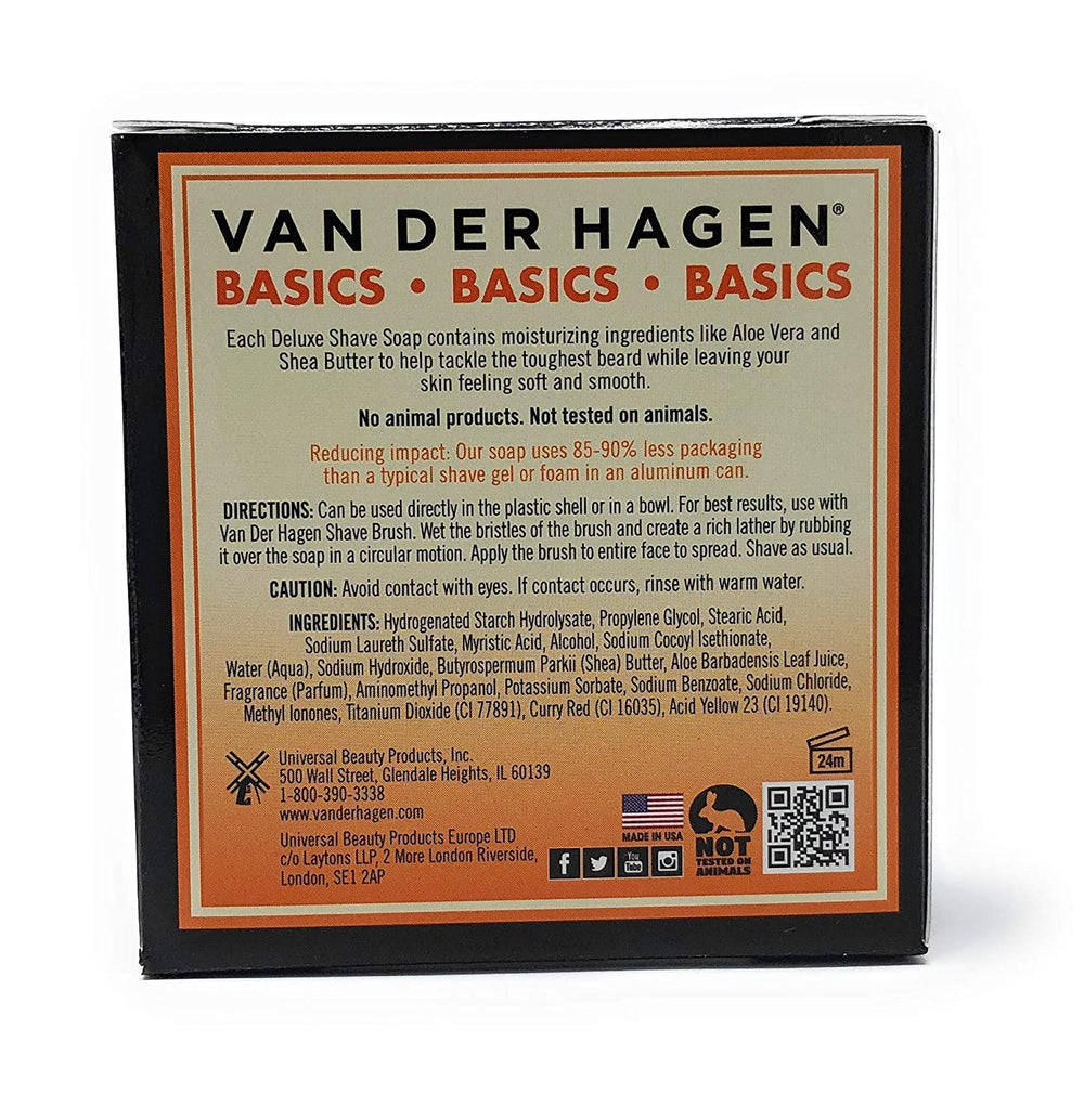 Van Der Hagen Deluxe Shave Soap 3-pack brush-ready surface for a classic shave.