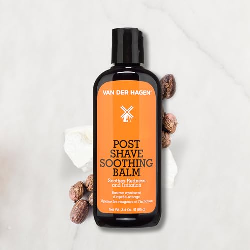 Van Der Hagen post-shave soothing balm application hand shows easy, soothing post-shave care.