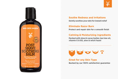 Van Der Hagen post-shave soothing balm ingredients aloe vera witch hazel promote calm skin.